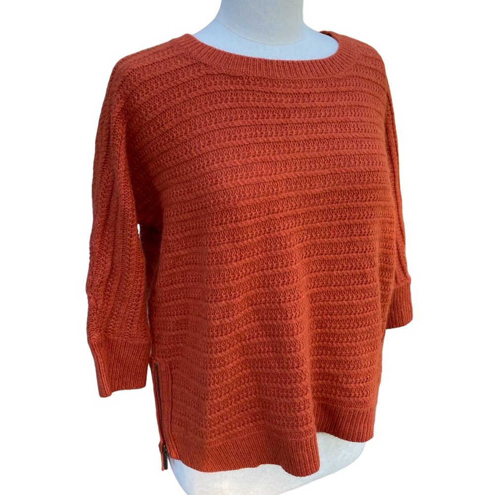 Garnet Hill Lambswool Angora Blend Ribbed Side-Zip Sweater Rust Quiet Luxury-XS